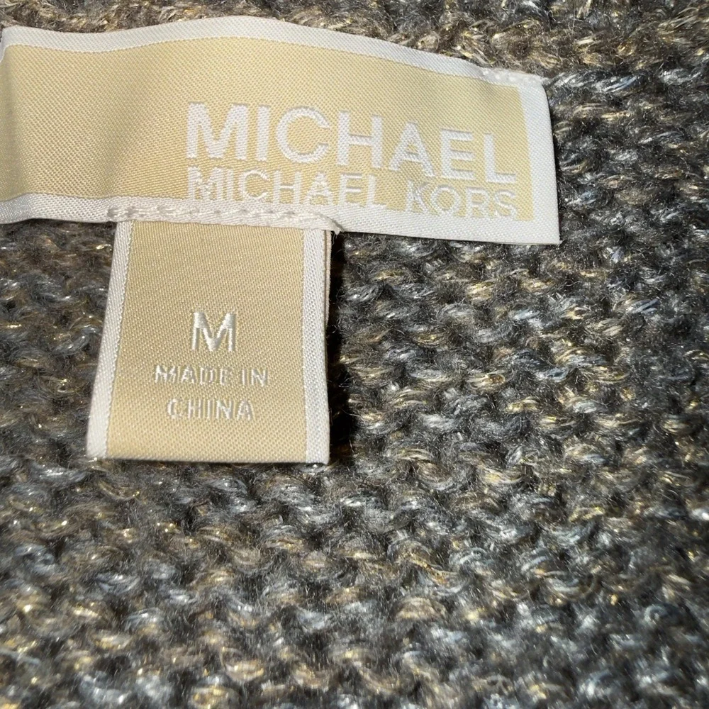Michael Kors Gray Metallic Cable Knit V Neck‎ Sweater Women's M Neutral Shimmer